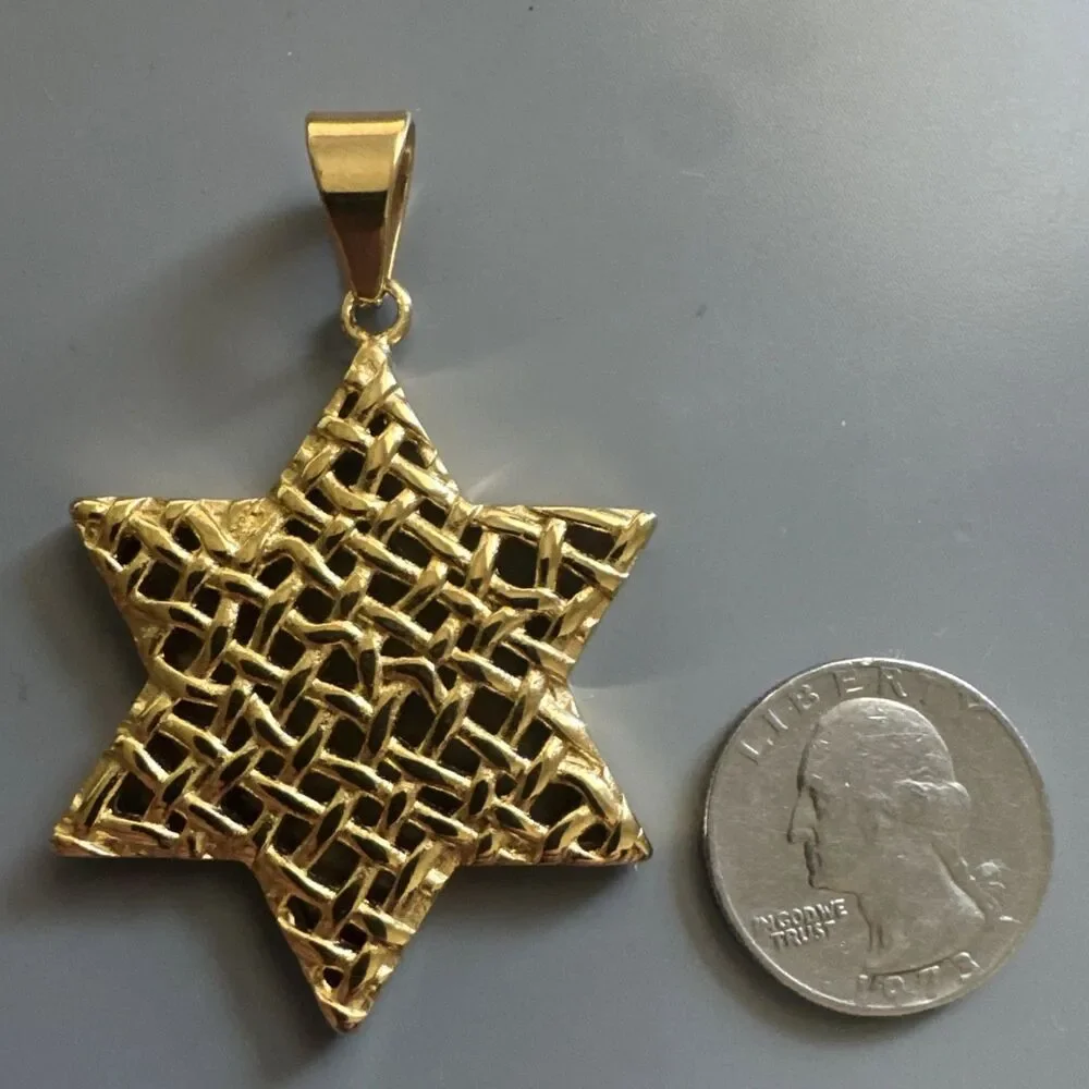 Stainless Steel Hebrew Jewish Israel Star of David 24” Necklace Gold Plated Gift
